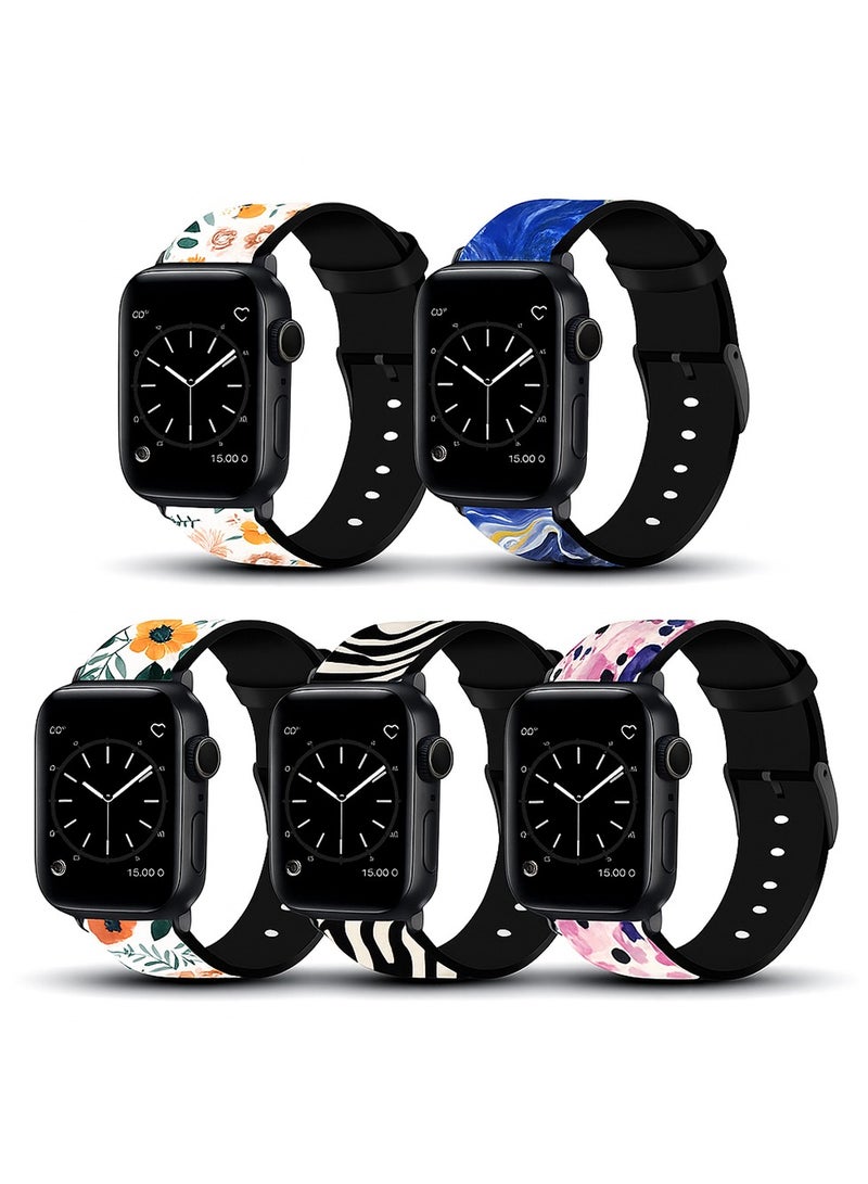 O Ozone (Pack of 5) Silicone Straps Compatible with Apple Watch Series 10 | 9 | 8 | 7 | 6 | SE | 5 | 4 | 3 | 2 |1 , 38/40/41/42mm, Stylish Pattern Silicone Replacement Watch Bands for Men Women-Multi1 - Image 1
