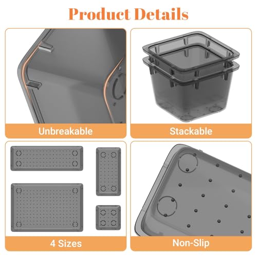SpaceHacks 15 PCS Clear Plastic Drawer Organizer Set 4Size Acrylic Drawer Storage Trays Storage Bins for Makeup Gadgets and Jewelry in Bathroom Bedroom and Office Clear Black - Image 3