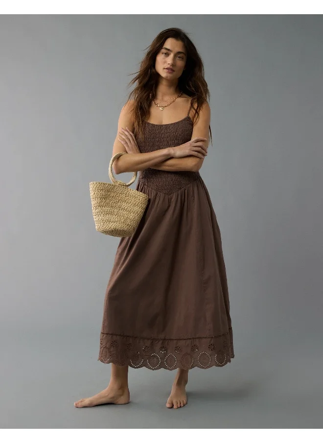 American Eagle AE Bella Smocked Drop Waist Midi Dress