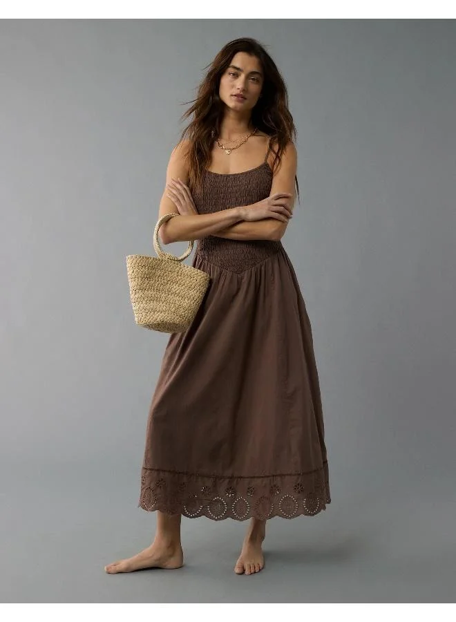 American Eagle AE Bella Smocked Drop Waist Midi Dress