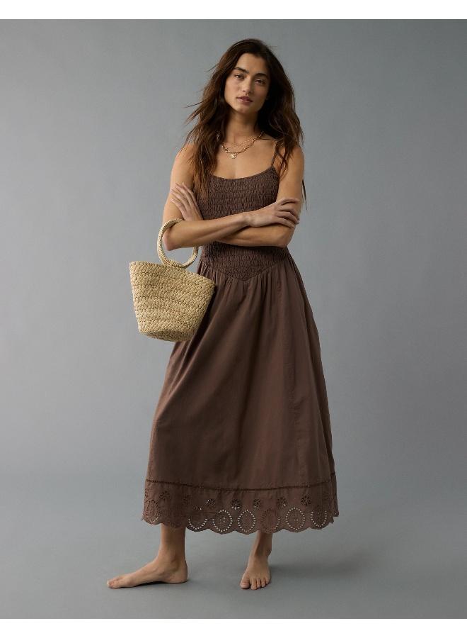 American Eagle AE Bella Smocked Drop Waist Midi Dress - Image 1