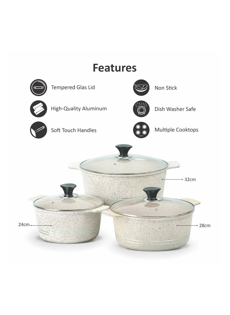 SONEX - Omega 8 Pcs Non-Stick Cookware Set – Marble Coating, Class Lids, Silicone Grip Handles for Safe & Effortless Cooking - Image 1