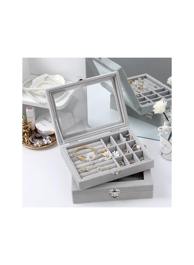 Jewelry Accessories Organizer for Women with Clear Lid, Soft Velvet Jewelry Box Travel Size, Organizer and Case for Rings, Earrings, Bracelets - Image 1