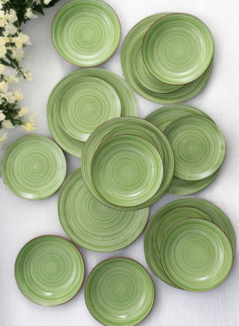 ايست من نون طقم سفرة من البورسلين مكون من 18 قطعة، يكفي 6 أشخاص، آمن للاستخدام في الميكروويف وغسالة الصحون، بتصميم لولبي باللون الأخضر. - Image 3