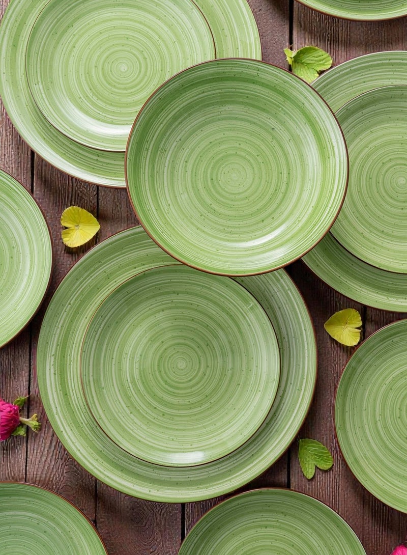 ايست من نون طقم سفرة من البورسلين مكون من 18 قطعة، يكفي 6 أشخاص، آمن للاستخدام في الميكروويف وغسالة الصحون، بتصميم لولبي باللون الأخضر. - Image 5
