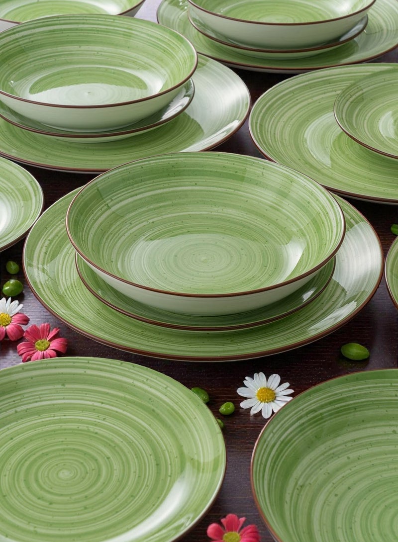 ايست من نون طقم سفرة من البورسلين مكون من 18 قطعة، يكفي 6 أشخاص، آمن للاستخدام في الميكروويف وغسالة الصحون، بتصميم لولبي باللون الأخضر. - Image 4