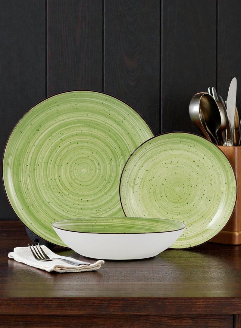 ايست من نون طقم سفرة من البورسلين مكون من 18 قطعة، يكفي 6 أشخاص، آمن للاستخدام في الميكروويف وغسالة الصحون، بتصميم لولبي باللون الأخضر. - Image 2