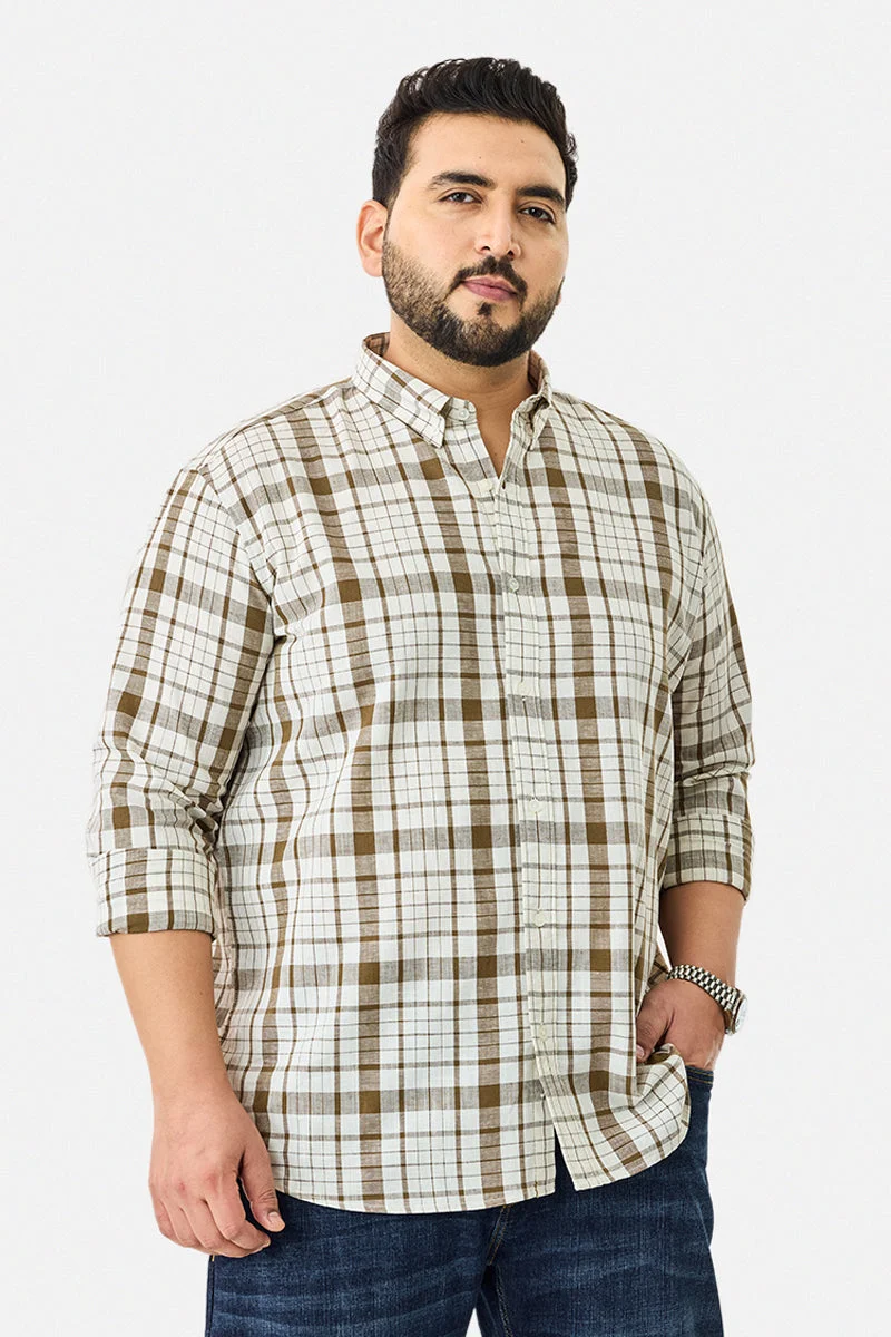 SNITCH Plus Size Regular Fit Checks Linen Blend Shirt