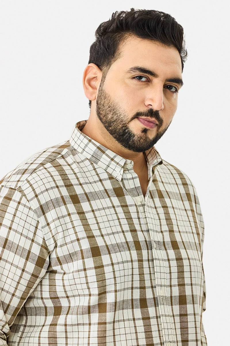 SNITCH Plus Size Regular Fit Checks Linen Blend Shirt
