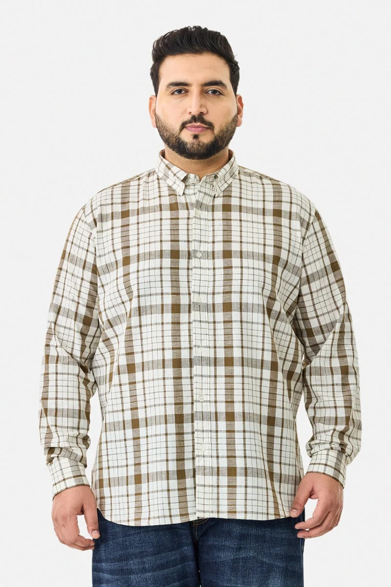 SNITCH  Plus Size Regular Fit Checks Linen Blend Shirt for Men | Best Price UAE