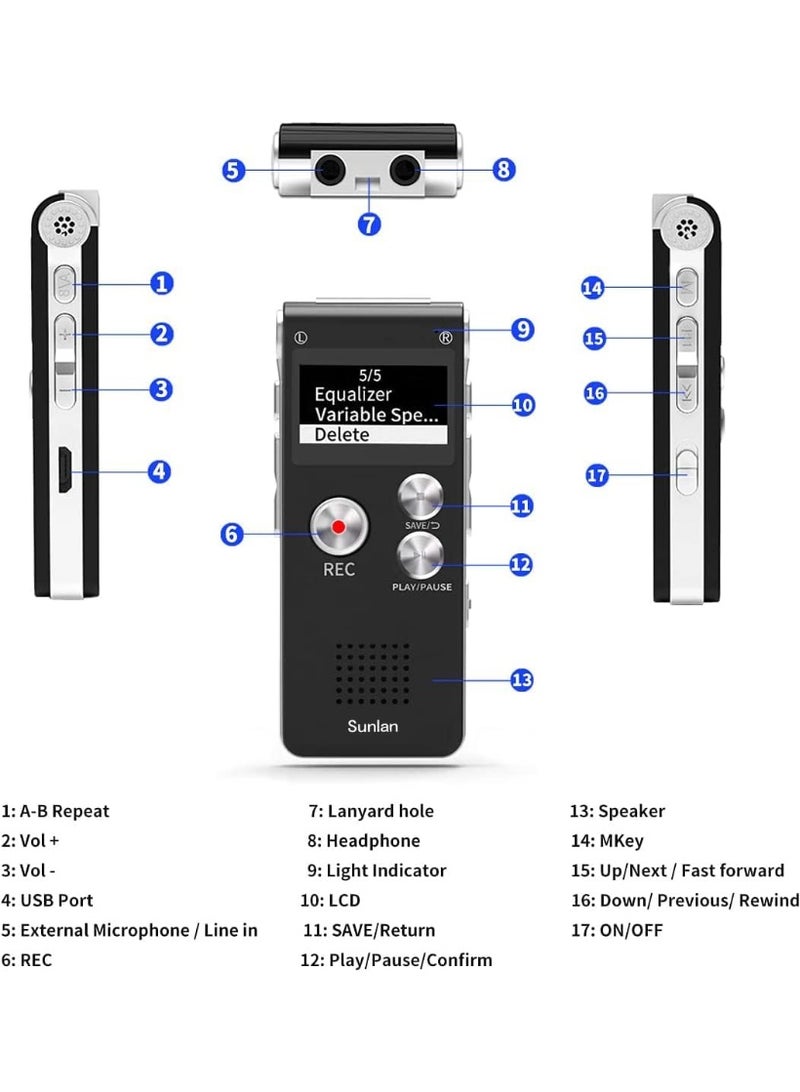 16GB Digital Voice Activated Recorder Sound ，Audio Recorder Dictaphone for Lectures Meetings by - Image 5
