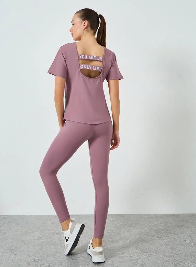 Back Text Strap Short Sleeves Top and Cari Set