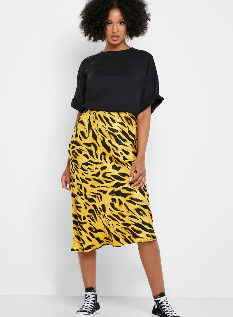 TOPSHOP High Waist Tiger Print Midi Skirt