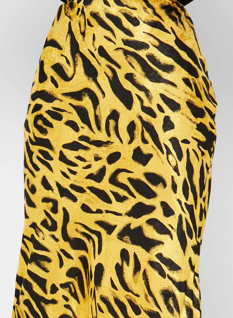 TOPSHOP High Waist Tiger Print Midi Skirt
