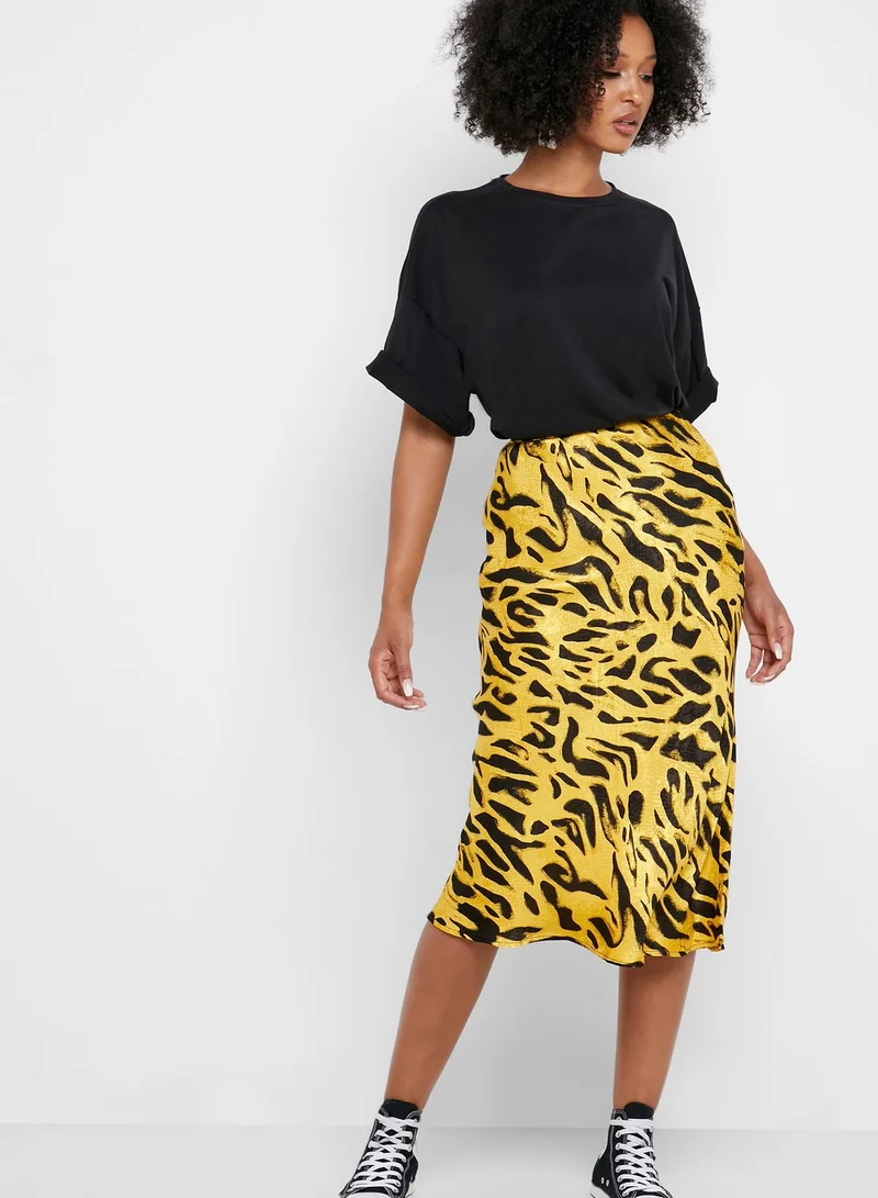TOPSHOP High Waist Tiger Print Midi Skirt