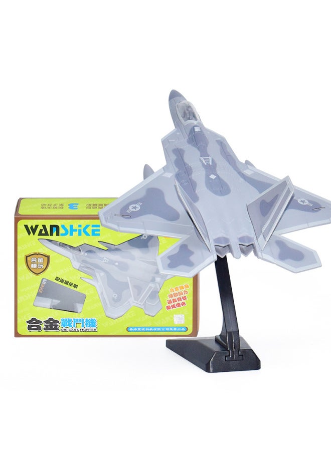 Wanshike F22 Raptor Fighter Model Aircraft Model Stealth Bomber Alloy Acousto-optic Belt Bracket Single Color Boxed-Color:Grey  - Image 1