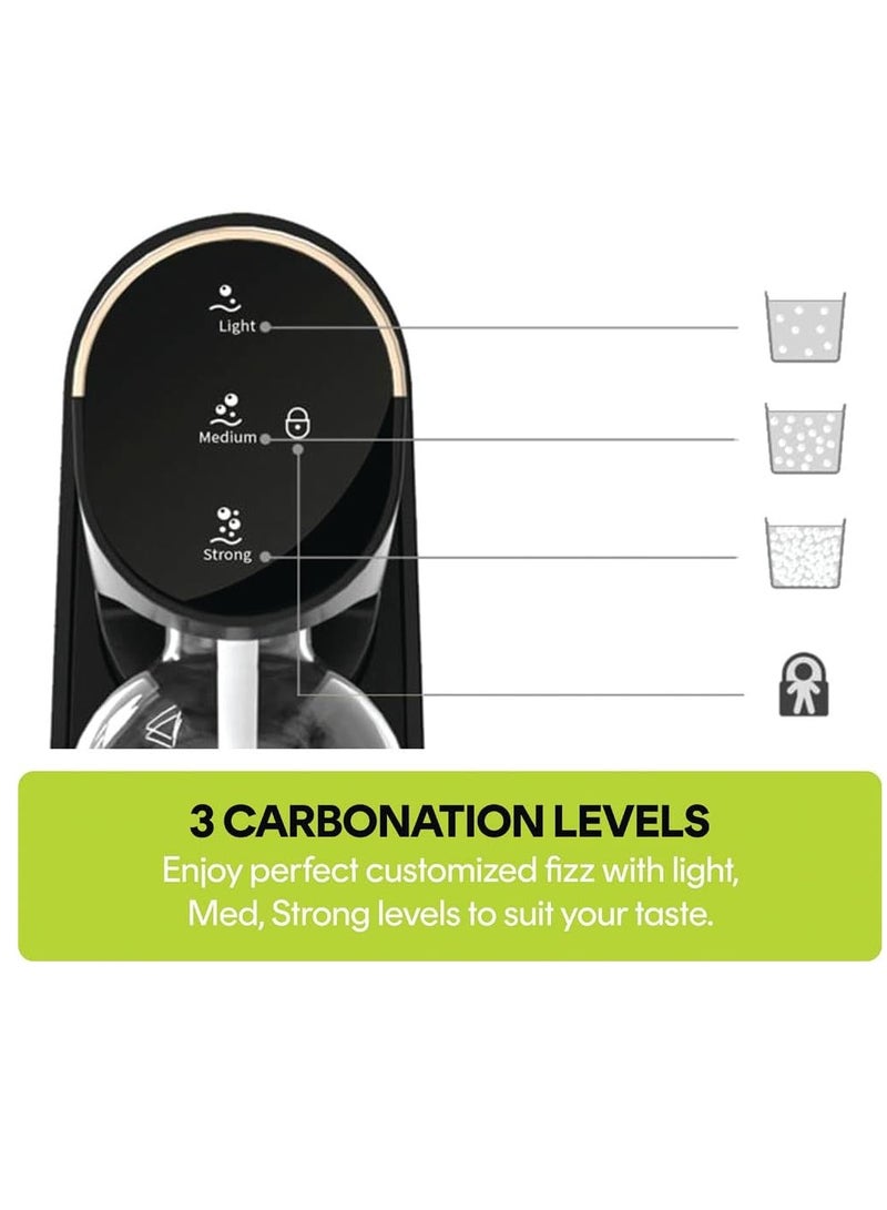 nutricook Nutricook Fizzi Soda Maker, Fully Automated 3 Fizz Levels, Smart Lock System, 1L Carbonated Bottle, Sparkling Soda Maker,60L CO2 cylinder Not Included,NC-FSM100,Black,2 Year Warranty  - Image 3