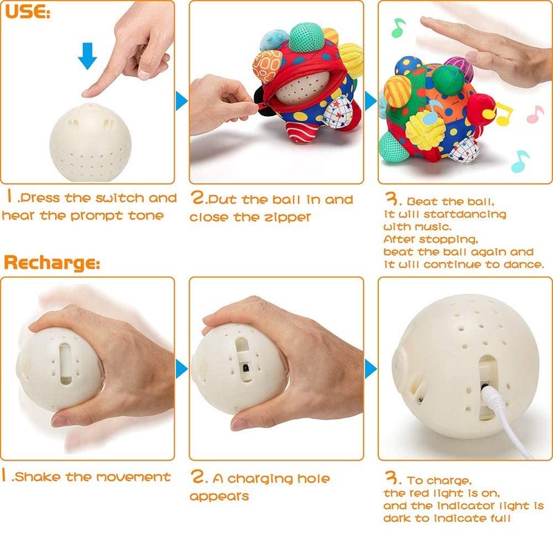 teytoy Baby Music Shake Dancing Ball Toy  Developmental Bumpy Ball Sensory Soft Toys  Easy to Grasp Bumps Help Develop Motor Skills for Girls and Boys Ages 12 Months and Up - Image 4