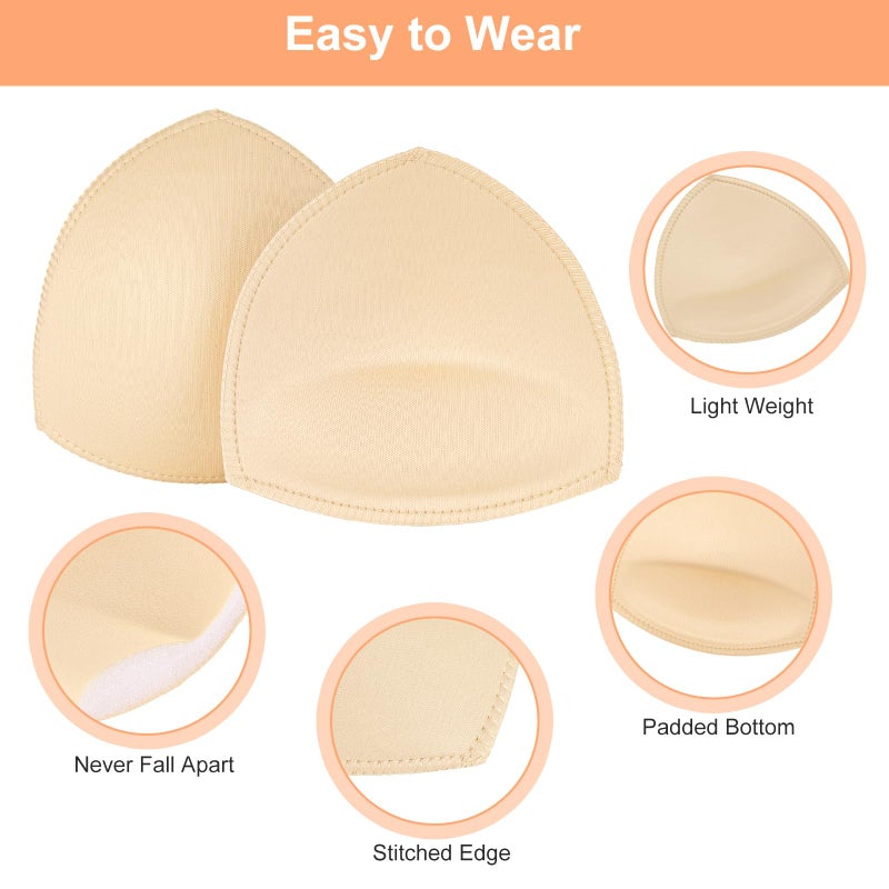 SERMICLE Waterproof Swimsuit Bra Pad Inserts 4 Pairs, Push up Bra Pads Sewn Padded for Bikini Sports Bra A/B or C/D,D/E Cup (Waterproof Beige, A/B Cup) - Image 4