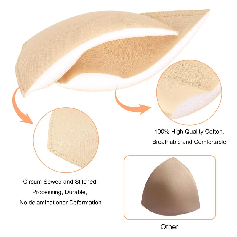 SERMICLE Waterproof Swimsuit Bra Pad Inserts 4 Pairs, Push up Bra Pads Sewn Padded for Bikini Sports Bra A/B or C/D,D/E Cup (Waterproof Beige, A/B Cup) - Image 2