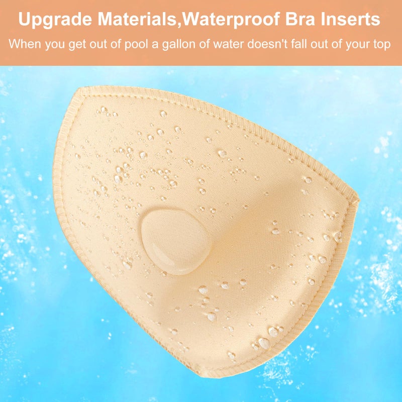 SERMICLE Waterproof Swimsuit Bra Pad Inserts 4 Pairs, Push up Bra Pads Sewn Padded for Bikini Sports Bra A/B or C/D,D/E Cup (Waterproof Beige, A/B Cup) - Image 3