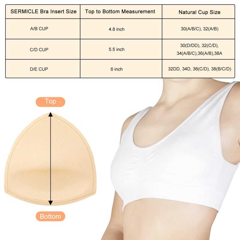 SERMICLE Waterproof Swimsuit Bra Pad Inserts 4 Pairs, Push up Bra Pads Sewn Padded for Bikini Sports Bra A/B or C/D,D/E Cup (Waterproof Beige, A/B Cup) - Image 5