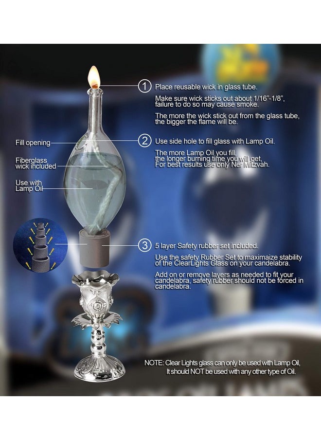 Ner Mitzvah Ner Mitzvah Glass Paraffin Shabbat Candle Holder Cup and Wick - Tear Drop Shape, 2 Pack - Pretty and Elegant Design - Fits Standard Candlesticks - for Paraffin Lamp Oil - No Mess Refill  - Image 3