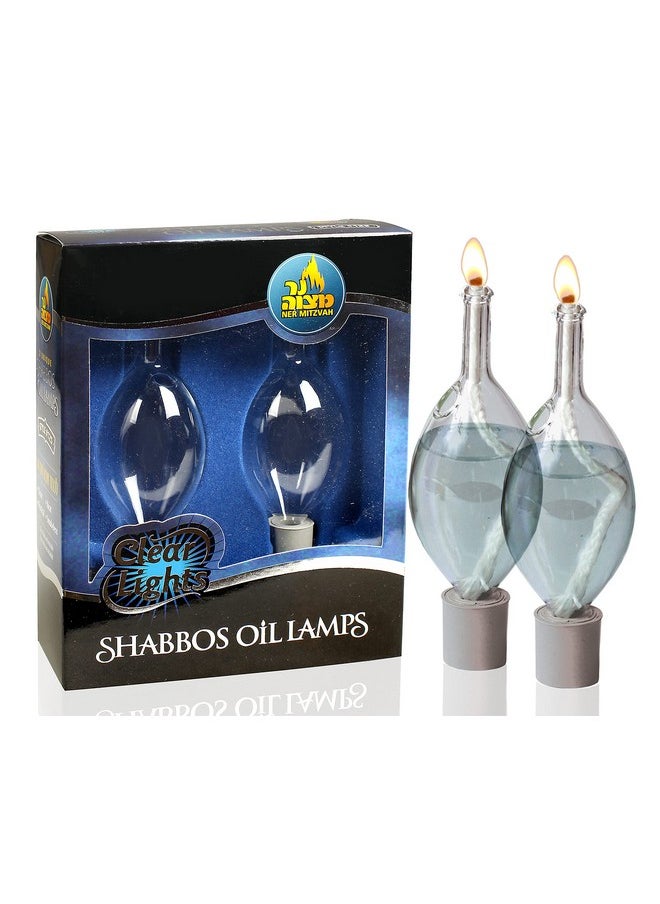 Ner Mitzvah Ner Mitzvah Glass Paraffin Shabbat Candle Holder Cup and Wick - Tear Drop Shape, 2 Pack - Pretty and Elegant Design - Fits Standard Candlesticks - for Paraffin Lamp Oil - No Mess Refill  - Image 1