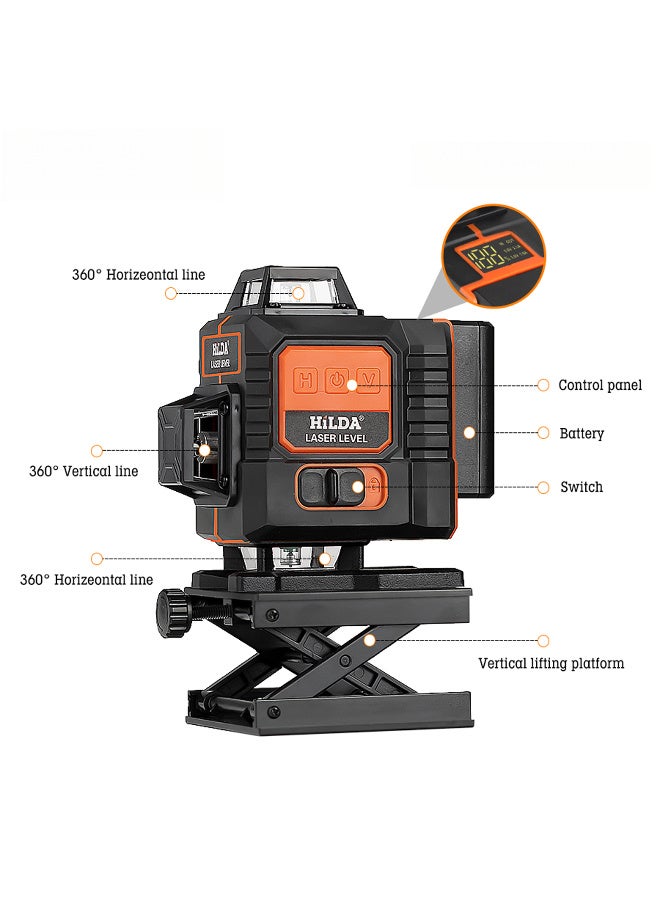 HILDA 4D 16 Lines Green Laser Level 360° Self-Leveling with 2 Batteries, Adjustable Brightness & Remote Control, for Tiling Floor Construction and Picture Hanging - Image 4