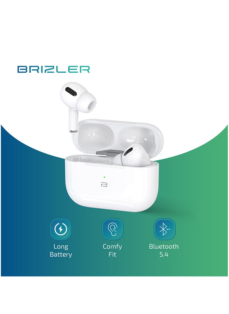 BRIZLER True Wireless Bluetooth Buds Pro, Long Battery, Comfy fit, Noise Canceling, Crisp tone, White  - Image 2
