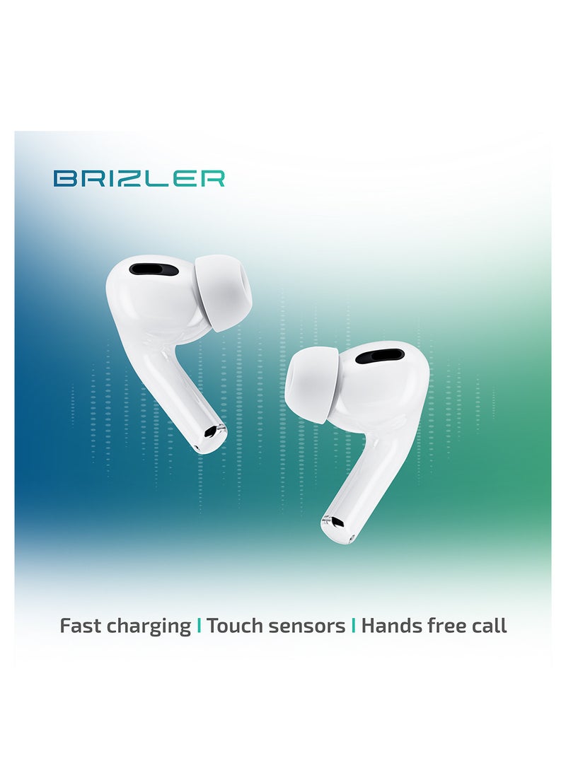 BRIZLER True Wireless Bluetooth Buds Pro, Long Battery, Comfy fit, Noise Canceling, Crisp tone, White  - Image 3