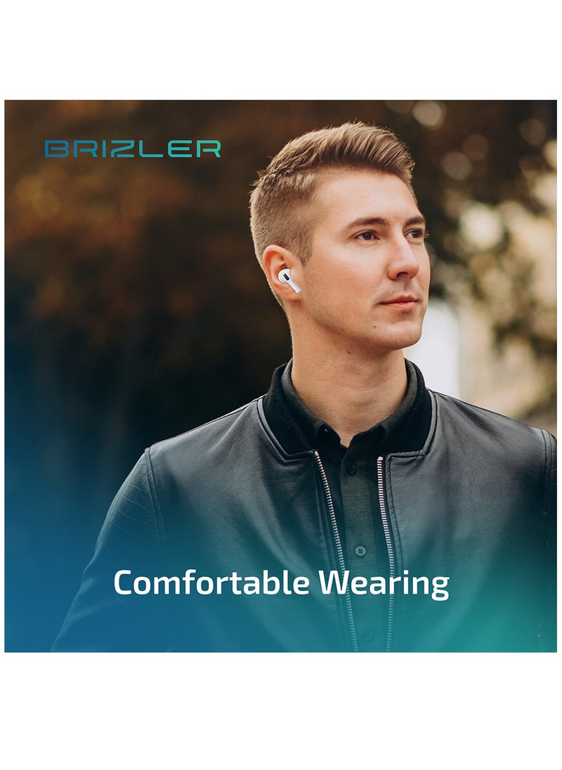 BRIZLER True Wireless Bluetooth Buds Pro, Long Battery, Comfy fit, Noise Canceling, Crisp tone, White  - Image 4