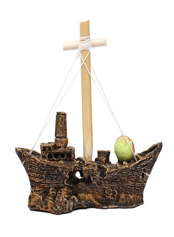 Mistletoe Natural-Looking Ship Decoration for Fish Tank | Resin Material, Aquarium Boat Destroyer Decor Accessories (22cm x 20cm x 10cm) - Image 2