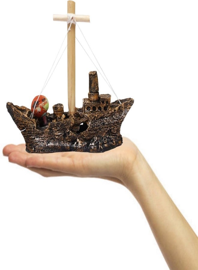 Mistletoe Natural-Looking Ship Decoration for Fish Tank | Resin Material, Aquarium Boat Destroyer Decor Accessories (22cm x 20cm x 10cm) - Image 3