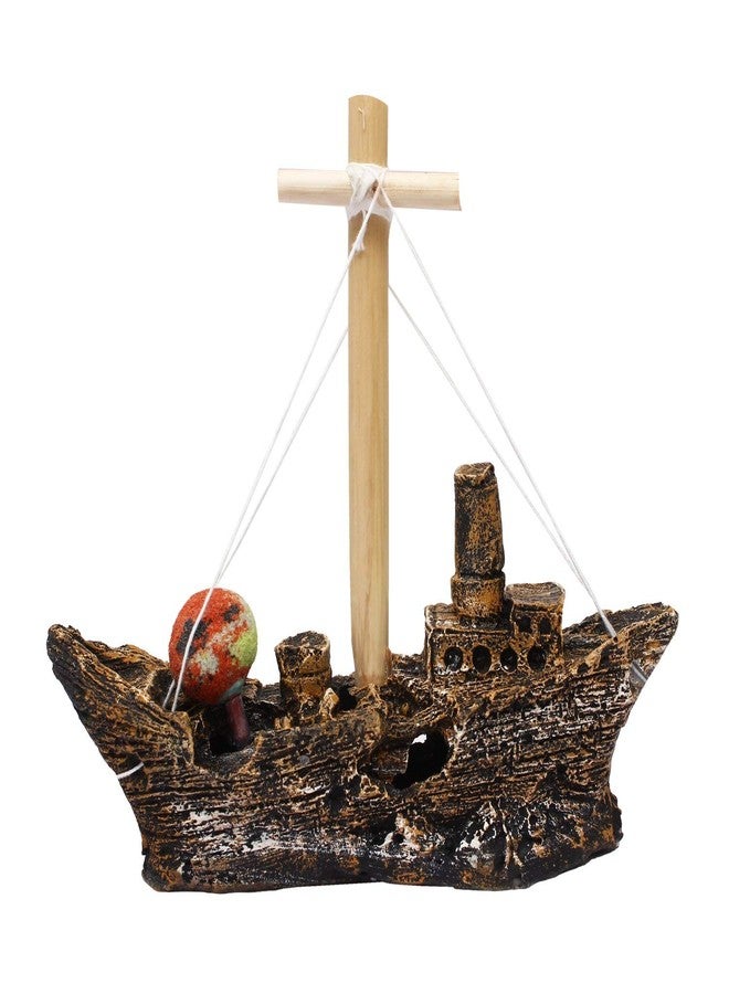 Mistletoe Natural-Looking Ship Decoration for Fish Tank | Resin Material, Aquarium Boat Destroyer Decor Accessories (22cm x 20cm x 10cm) - Image 1