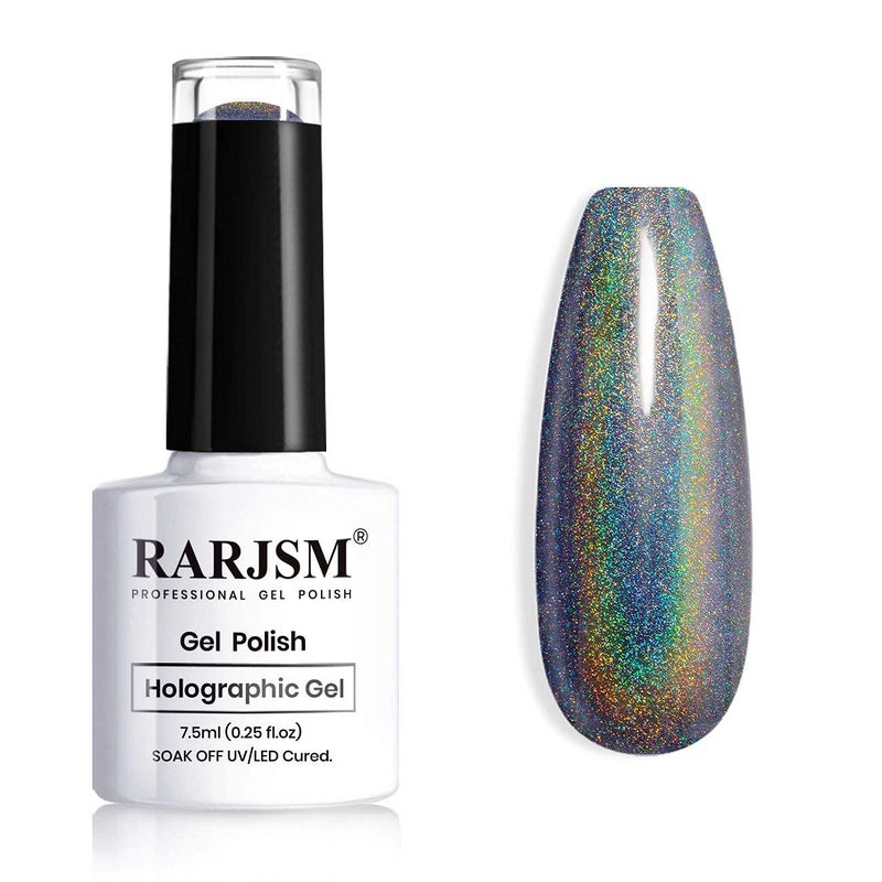 RARJSM Holographic Nail Polish Black Gel Nail Polish Soak Off Nail Gel Collection Cruing Required for Nail Art Design 1 Pack 0.25 Fl.oz RAR72 - Image 1