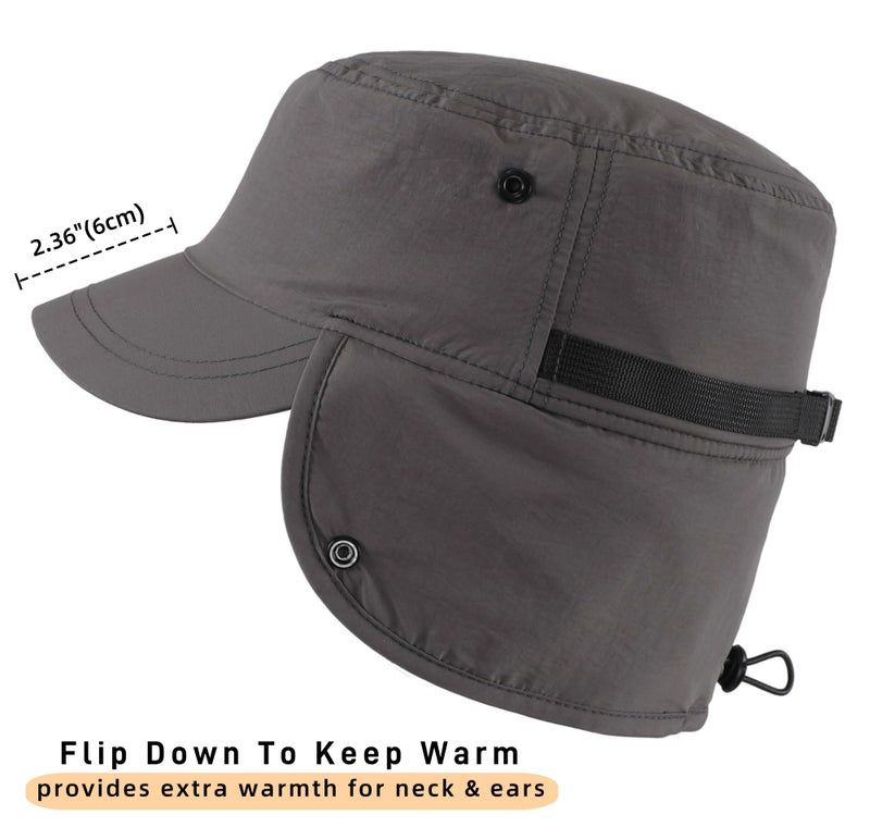 Connectyle Men's Winter Hats with Bill Earflaps Newsboy Hat Warm Ski Skull Cap Visor Sports Hat Grey - Image 3