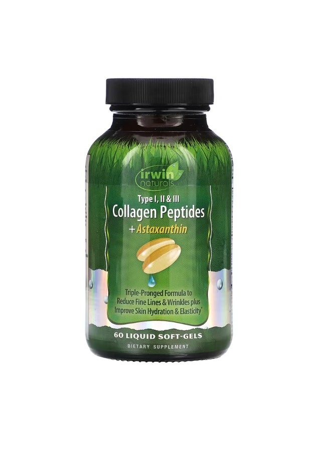 Irwin Naturals - Collagen Peptides  Astaxanthin Type I II & III 60 Liquid SoftGels - Image 1