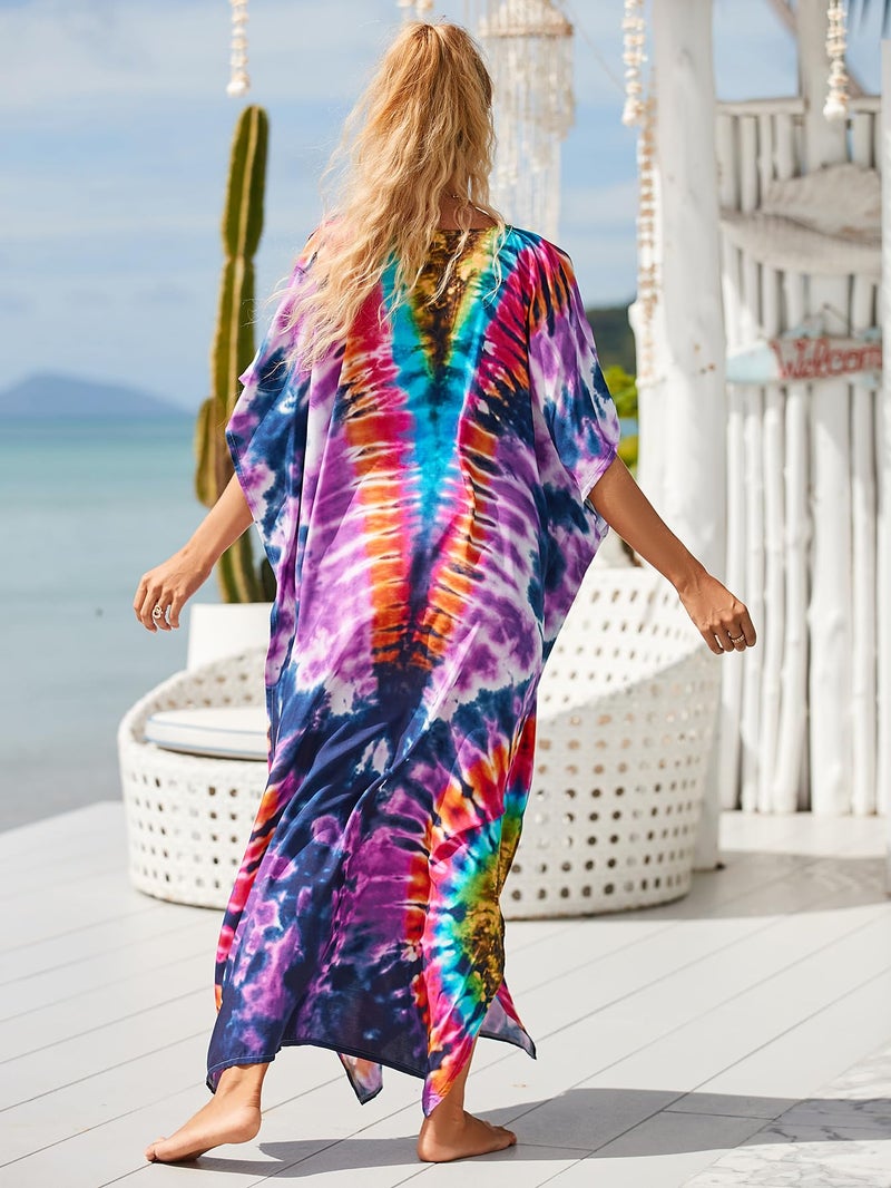 IMAGEKOPE Kaftan Dresses for Women Plus Size Bathing Suit Cover up Vneck Batwing Dress Loose fit Moroccan Caftan mumu Dresses Amethyst - Image 4