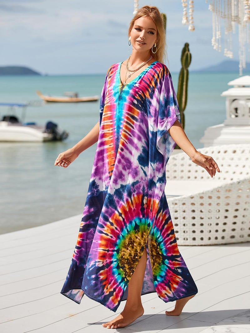 IMAGEKOPE Kaftan Dresses for Women Plus Size Bathing Suit Cover up Vneck Batwing Dress Loose fit Moroccan Caftan mumu Dresses Amethyst - Image 5
