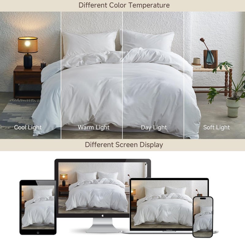 Simple&Opulence Duvet Cover Set 100% Washed Cotton Comfy Soft Breathable Cozy Textured Solid Color Comforter Cover for All Seasons Bedding Sets, White Single 135x200cm - Image 5