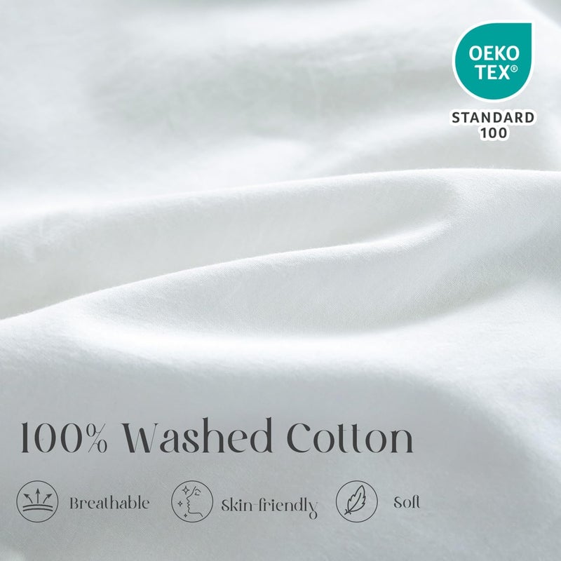 Simple&Opulence Duvet Cover Set 100% Washed Cotton Comfy Soft Breathable Cozy Textured Solid Color Comforter Cover for All Seasons Bedding Sets, White Single 135x200cm - Image 2
