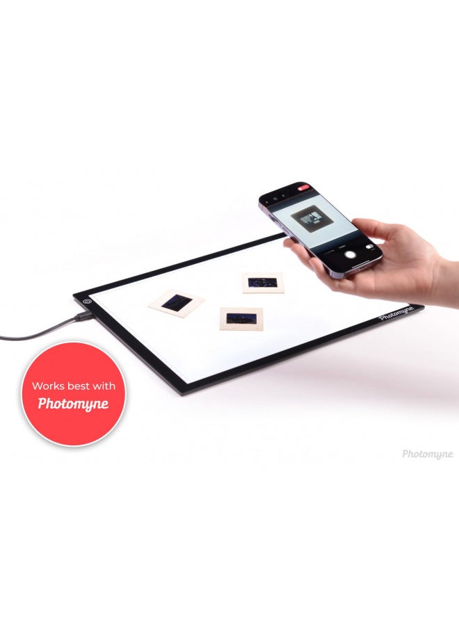 PHOTOMYNE - Photomyne A4 Slide Viewer | Light Pad Backlight | Negative Viewer | Film Negatives & Old Slides Scanning Light Box | Hands-Free Ultra-Thin Ultimate Brightness (Includes USB Adapter) - Black - Image 1