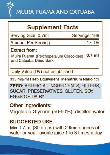 Secrets of the Tribe Muira Puama and Catuaba Alcohol-Free Liquid Extract (Ptychopetalum Olacoides and Erythroxylum Catuaba) Dried Bark Tincture Supplement (4 FL OZ) - Image 4