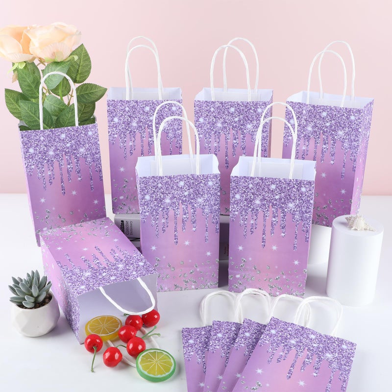 Naozinebi 12Pcs Purple and Silver Gift Bags Glitter Diamond Goodie Bag Happy Birthday Treat Bag Glitter Purple Candy Bags Supplies for Wedding Bridal Baby Shower Holiday Party Favors Decorations 4.7*3.15*8inch - Image 4