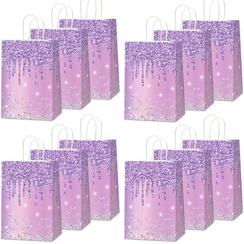 Naozinebi 12Pcs Purple and Silver Gift Bags Glitter Diamond Goodie Bag Happy Birthday Treat Bag Glitter Purple Candy Bags Supplies for Wedding Bridal Baby Shower Holiday Party Favors Decorations 4.7*3.15*8inch - Image 1