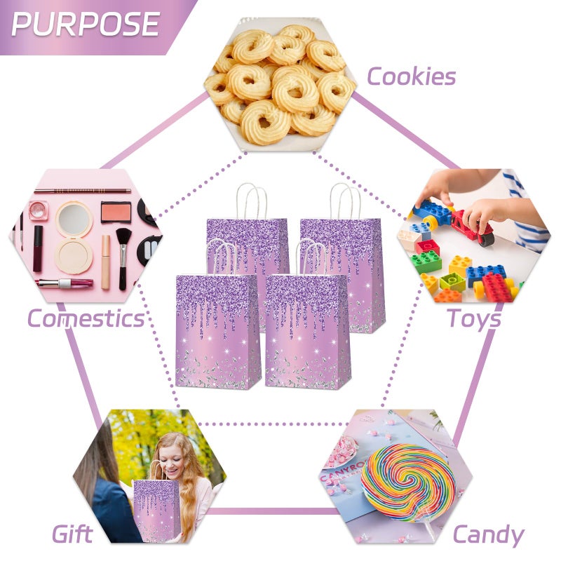 Naozinebi 12Pcs Purple and Silver Gift Bags Glitter Diamond Goodie Bag Happy Birthday Treat Bag Glitter Purple Candy Bags Supplies for Wedding Bridal Baby Shower Holiday Party Favors Decorations 4.7*3.15*8inch - Image 3