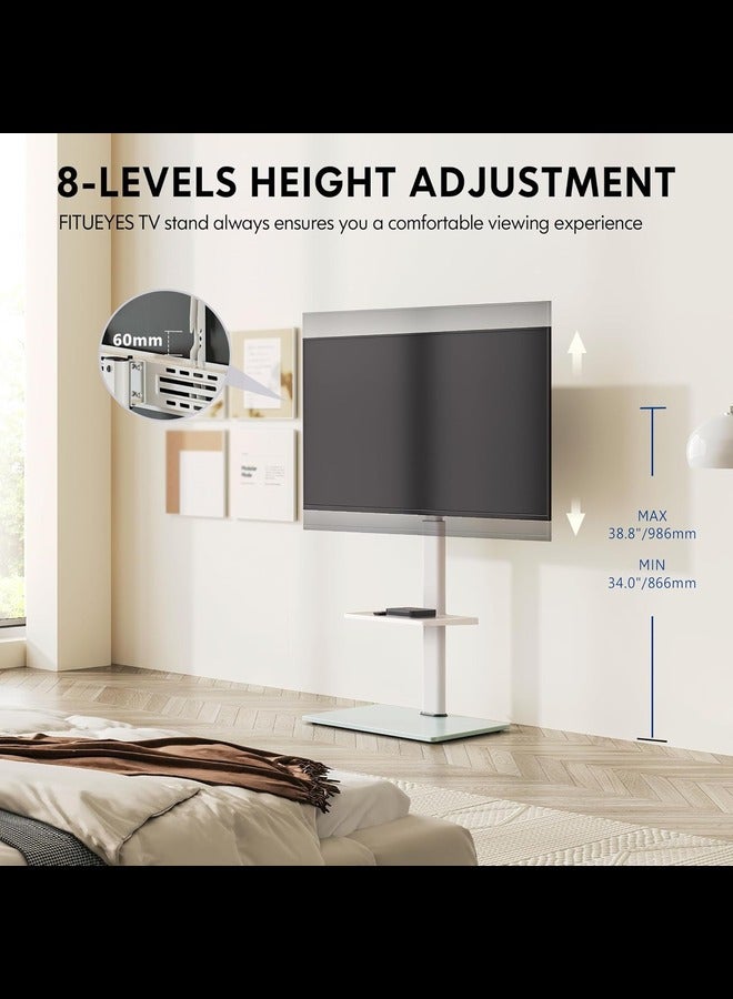 Universal TV Floor Stand, White Corner TV Stand for 32 to 60 Inch TVs,Swivel Bracket,Height Adjustable, Adjustable Shelf, Cable Management  - Image 2