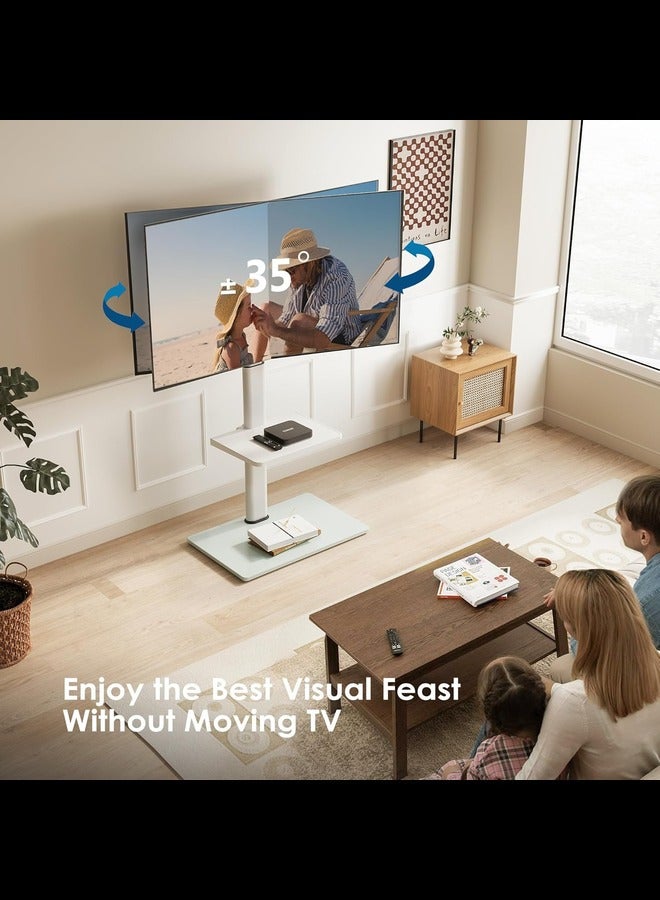 Universal TV Floor Stand, White Corner TV Stand for 32 to 60 Inch TVs,Swivel Bracket,Height Adjustable, Adjustable Shelf, Cable Management  - Image 4