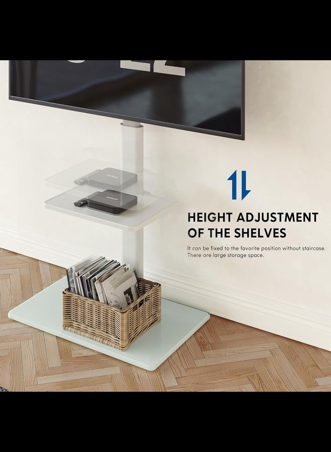 Universal TV Floor Stand, White Corner TV Stand for 32 to 60 Inch TVs,Swivel Bracket,Height Adjustable, Adjustable Shelf, Cable Management  - Image 5